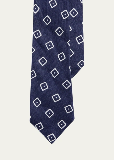 Ralph Lauren Men's Oversized Squares Linen Tie In Blue