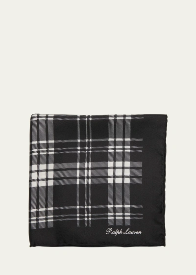 Ralph Lauren Men's Plaid Silk Twill Pocket Square In Black