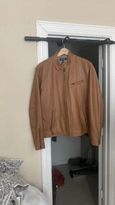 Pre-owned Ralph Lauren Mens  Polo Leather Jacket Large In Brown