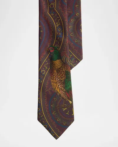 Ralph Lauren Pheasant-print Silk Twill Neck Tie In Brown
