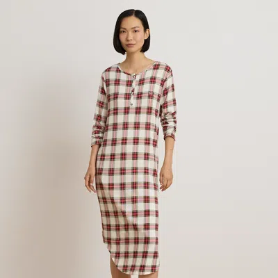 Ralph Lauren Plaid Cotton-blend Henley Sleepshirt In Cream Plaid In Multi