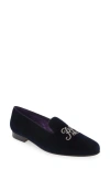 Ralph Lauren Alonzo Monogram Velvet Loafer In Navy/ Silver