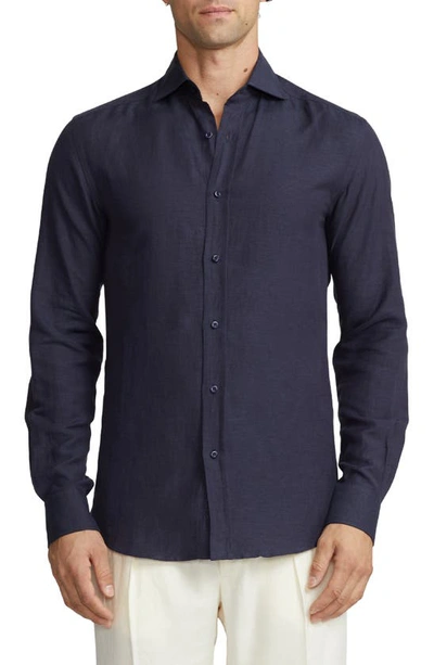 Ralph Lauren Purple Label Linen Silk-blend Shirt In Blue