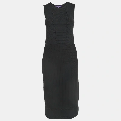 Pre-owned Ralph Lauren Purple Label Black Stipe Knit Sleeveless Midi Dress Xs