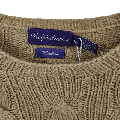 Pre-owned Ralph Lauren Purple Label Camel Melange Cable Knit Cashmere Sweater Xxl