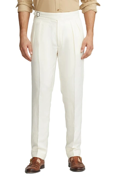 Ralph Lauren Purple Label Gregory Flat Front Silk & Linen Canvas Trousers In White