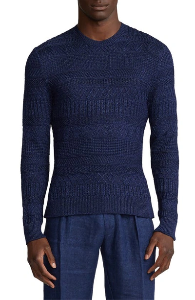 Ralph Lauren Purple Label Silk-cotton Arran Sweater In Spring Navy Multi