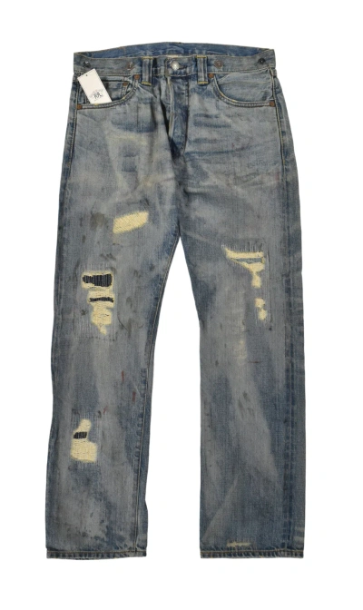 Pre-owned Ralph Lauren Rrl Women's  Distressed Selvedge Buckleback Overalls Jeans $450 In Blue