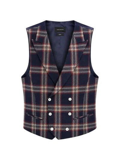 Ramon Sanjurjo Check-pattern Double-breasted Waistcoat In Brown
