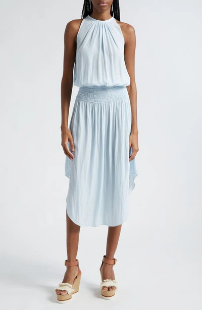 Ramy Brook Audrey Smocked Waist Sleeveless Midi Dress In Crystal Blue