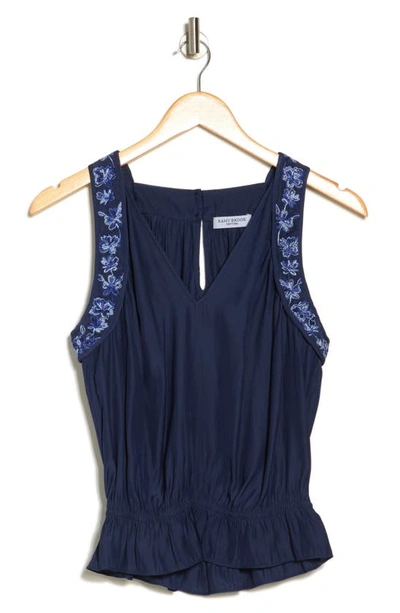 Ramy Brook Clara Floral Embroidered Peplumtank In Blue