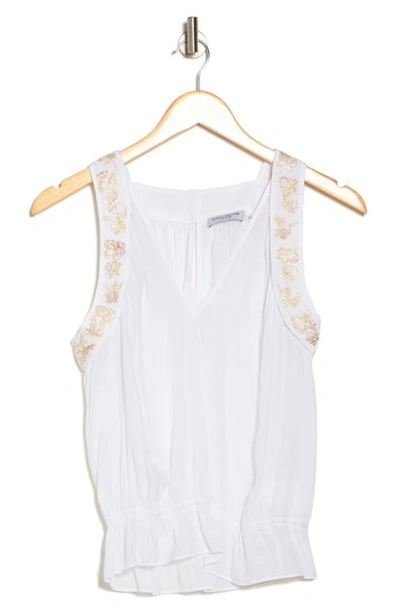Ramy Brook Clara Floral Embroidered Peplumtank In White