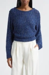 Ramy Brook Clea Metallic Boat Neck Sweater In Spring Navy Tape Yarn W/lurex