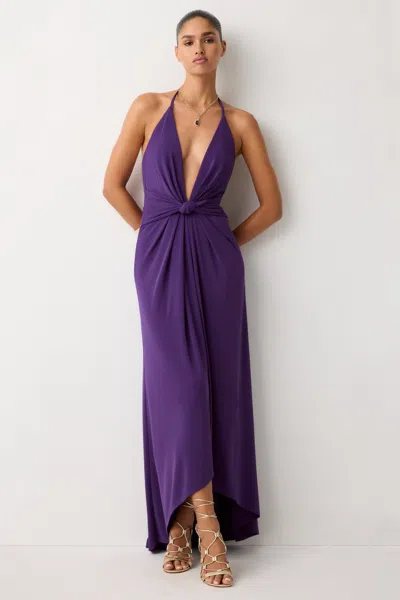 Ramy Brook Dorea Jersey Plunging Halter Gown In Deco Violet