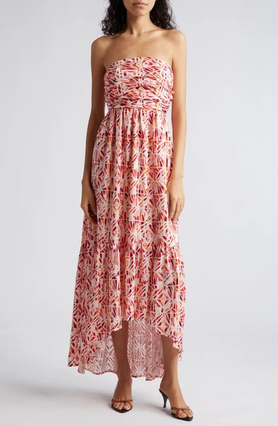 Ramy Brook Harlee Strapless High-low Dress In Tropic Orange/wild Rose
