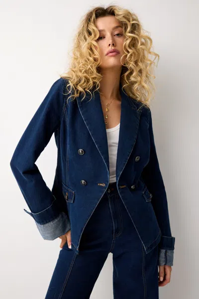 Ramy Brook Madelyn Lurex Denim Blazer Jacket In Dark Cobalt