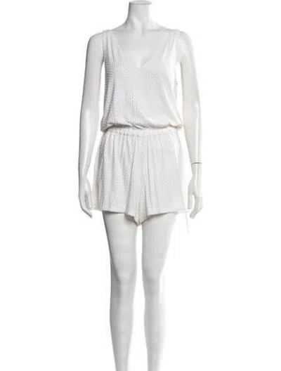 Pre-owned Ramy Brook Patterned V-neck Romper In White
