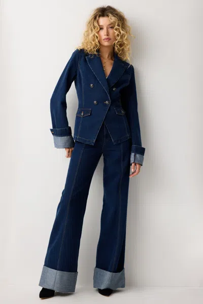 Ramy Brook Rae Lurex Cuffed Wide Leg Jeans In Dark Cobalt