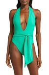 Ramy Brook Raquel Plunge One-piece Swimsuit In Palm Green