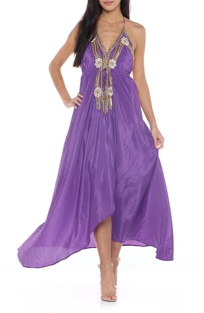 Ranee's Beaded Halter Cover-up Dress In Purple