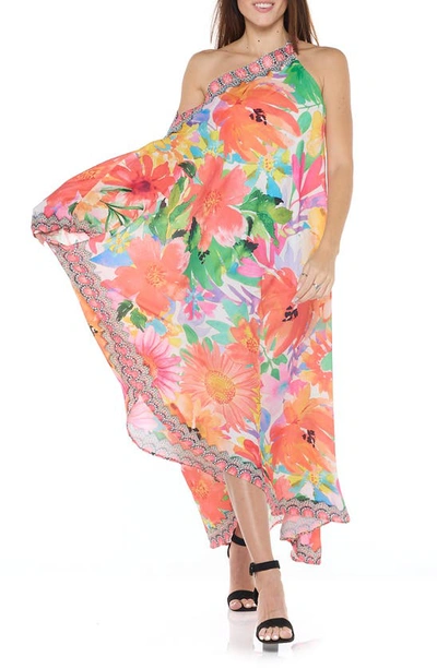 Ranee's Floral One-shoulder Cover-up Dress In Purple