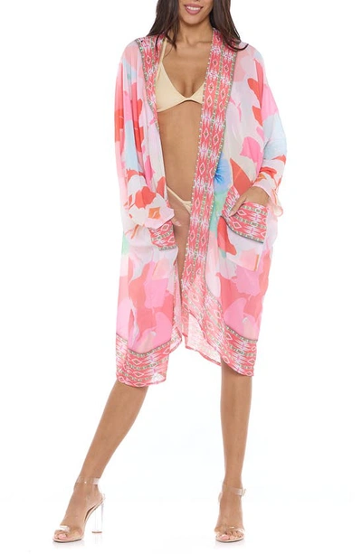 Ranee's Pink Floral Print Pocket Cover-up Duster