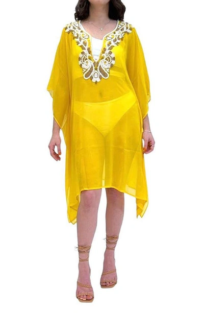 Ranee's Sequin Embellished Slit Poncho In Yellow