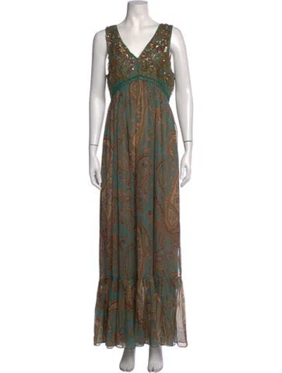 Pre-owned Ranna Gill Paisley Print Long Dress In Brown