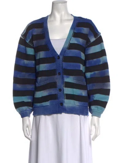 Pre-owned Raquel Allegra Striped V-neck Sweater In Blue