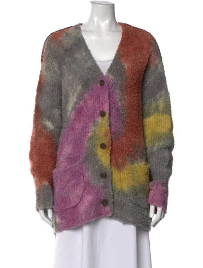 Pre-owned Raquel Allegra Tie-dye Print V-neck Sweater In Grey