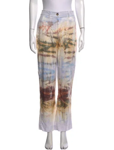 Pre-owned Raquel Allegra Tie-dye Print Wide Leg Pants In Purple