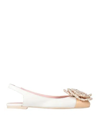 Ras Woman Ballet Flats White Size 8 Leather, Textile Fibers