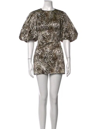 Pre-owned Rasario Animal Print Mini Dress In Brown