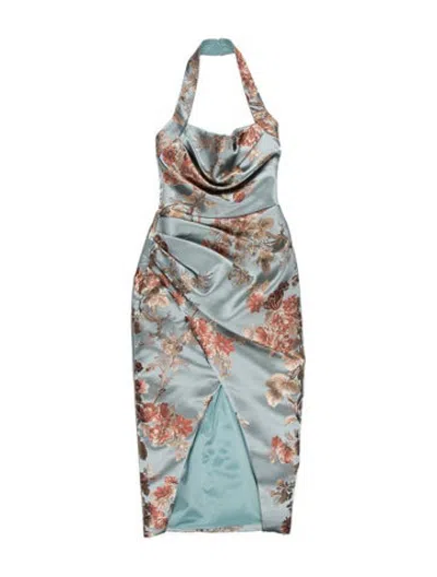 Pre-owned Rasario Floral Print Long Dress In Blue