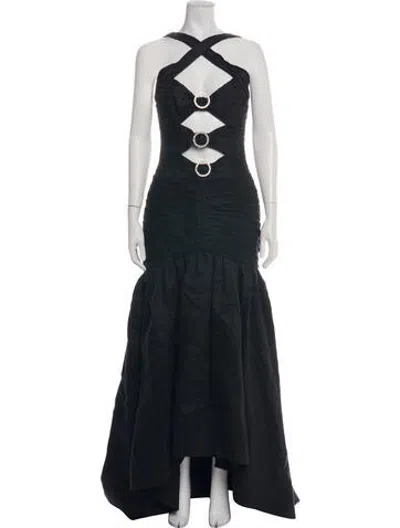 Pre-owned Rasario Halterneck Long Dress In Black