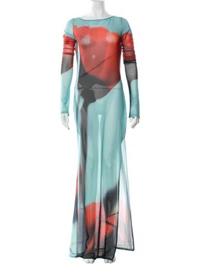 Pre-owned Rat & Boa Printed Long Dress In Blue