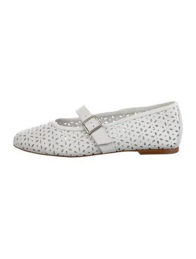 Pre-owned Raye Leather Lace Pattern Mary Jane Flats In Silver/white