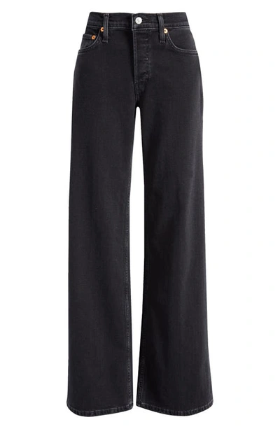 Re/done Mid Rise Wide Leg Jeans In Washed Noir