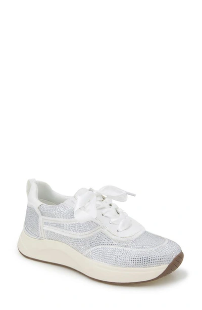 Reaction Kenneth Cole Claire Rhinestone Embellished Sneaker In White Neoprene