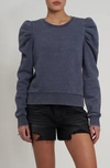 Rebecca Minkoff Janine Puff Sleeve Sweatshirt In Indigo Acid Wash