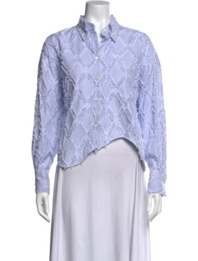 Pre-owned Recto Striped Long Sleeve Button-up Top In Blue