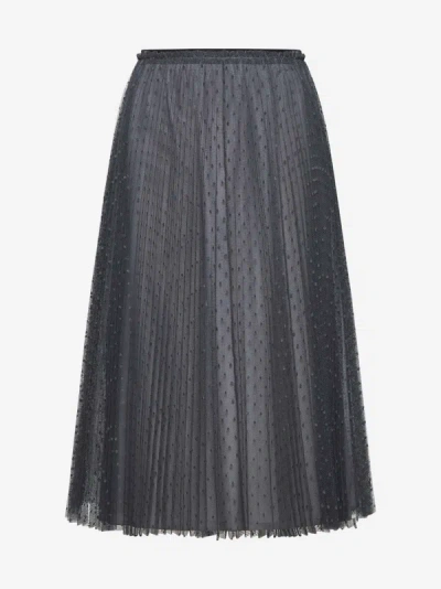 Red Valentino Polka-dot Tulle Midi Skirt In Smoke