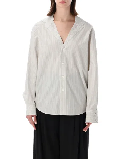 Red Wing Shoes Mm6 Maison Margiela Mm6 Maison Margiela Striped Collarless Cotton Shirt In White