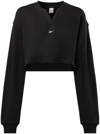 Reebok Logo-embroidered V-neck Sweatshirt In Black