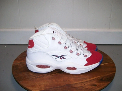 Pre-owned Reebok Sz 11.5  Question Mid 25th Anniversary Red Suede Toe Iverson Fy1018 In White Red Blue