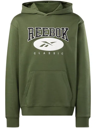 Reebok Varsity Logo-embroidered Hoodie In Green