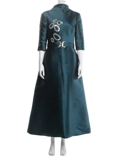 Pre-owned Reem Acra Mock Neck Long Dress In Blue