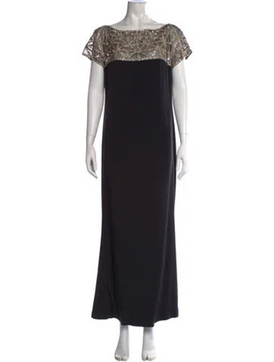 Pre-owned Reem Acra Silk Long Dress In Black