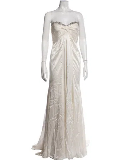 Pre-owned Reem Acra Silk Long Dress In Grey