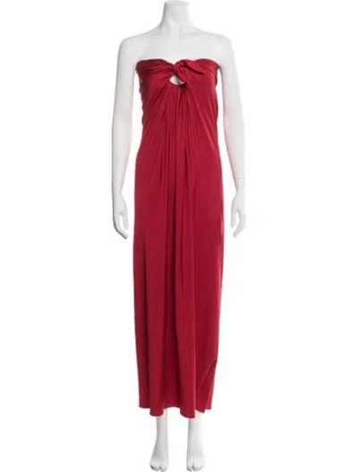 Pre-owned Reem Acra Silk Long Dress In Red